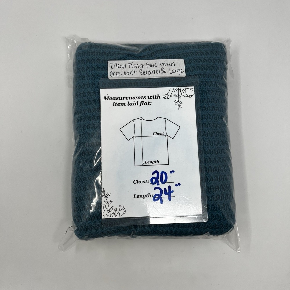 Eileen Fisher Open Knit Linen Sweater Blue Size Large Italian Yarn Long Sleeve - Picture 9 of 9